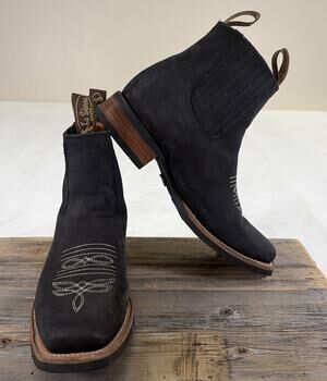 Men Western Cowboy Square Toe Ankle Boot Black Rodeo Botin Vaquero Cuadrada 10